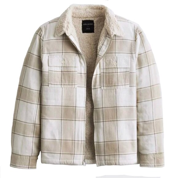 Hollister Other - Hollister Sherpa-Lined Flannel Neutral Tan White Color Full Zip Shirt Jacket XL